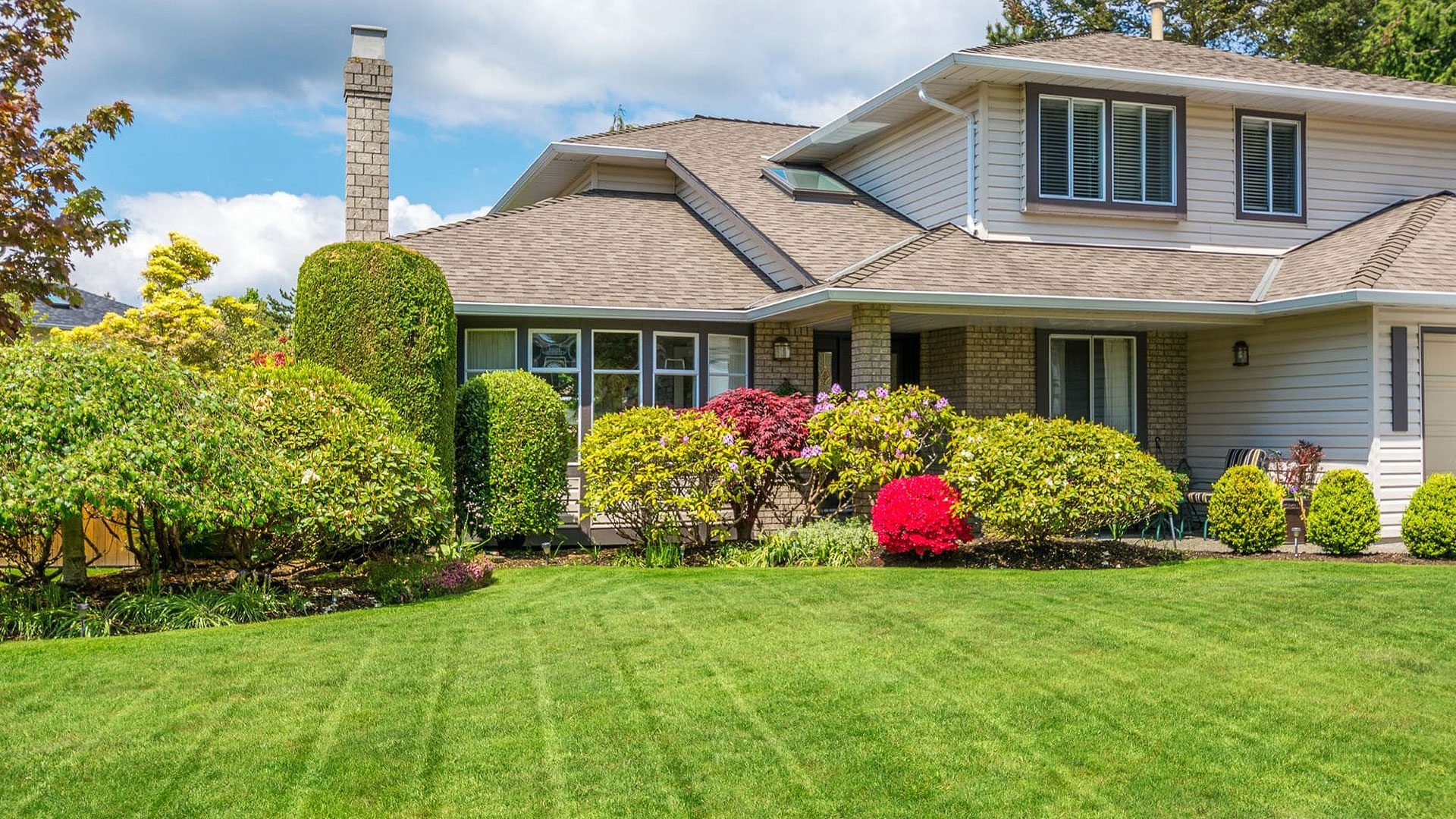 Manicured lawn with softscapes
